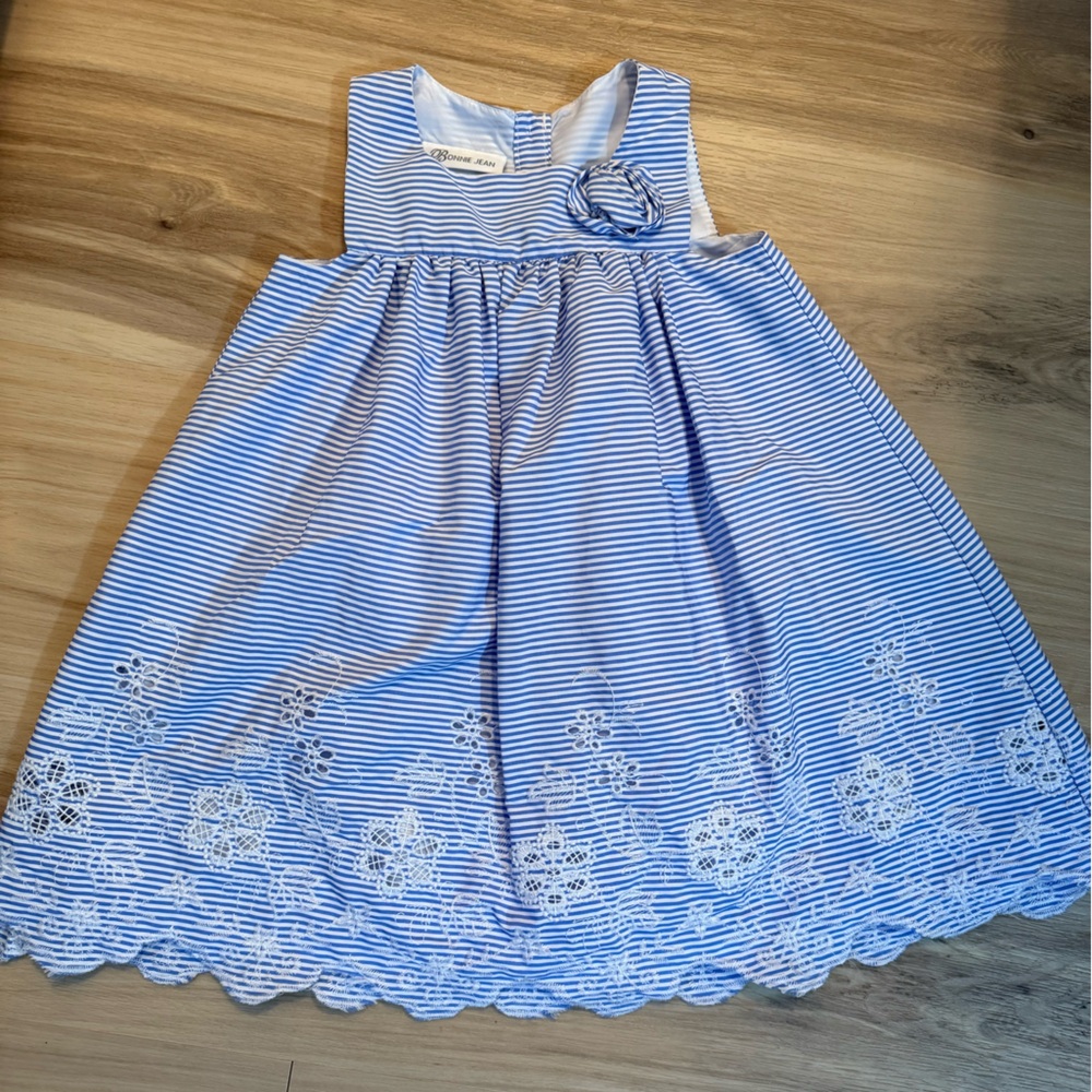 Blue and White Striped Kids Dress